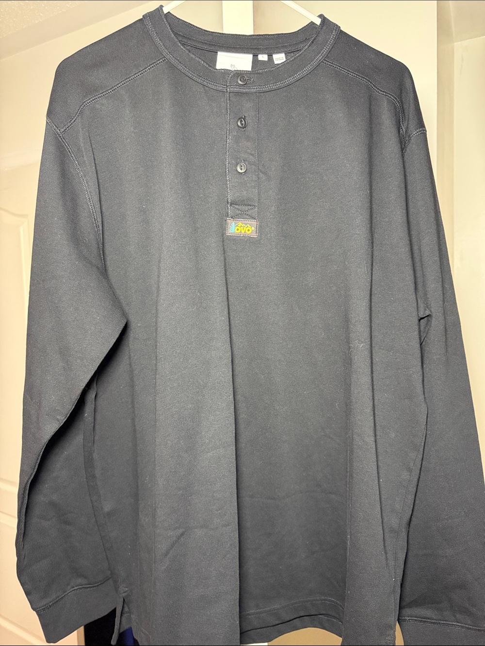 Men's Black Long-Sleeve Henley Shirt by Ovo